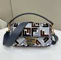 BAGUETTE CANVAS 27 BAG BLACK STRAP WITH MULTICOLOUR EMBROIDERY GOLD HARDWARE
