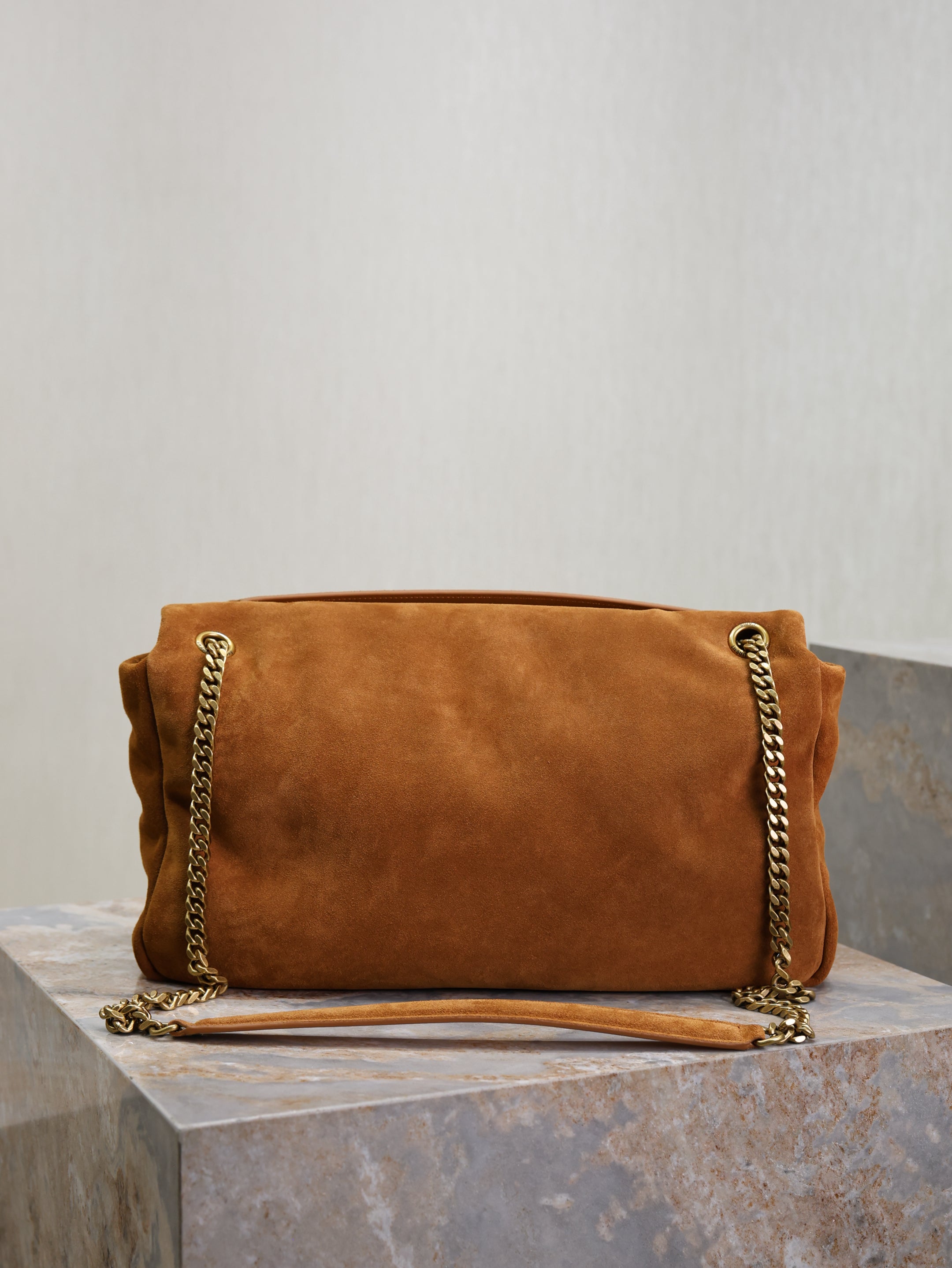 YSL 25S CALYPSO GM 38 IN DARK CARAMEL SUEDE GOLD HARDWRE