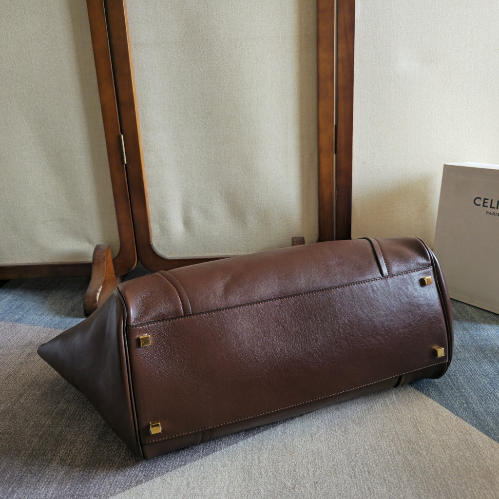 CELINE 25S MEDIUM SMILING NEW LUGGAGE 44MM IN SYRAH RED SUPPLE SHINY LAMBSKIN